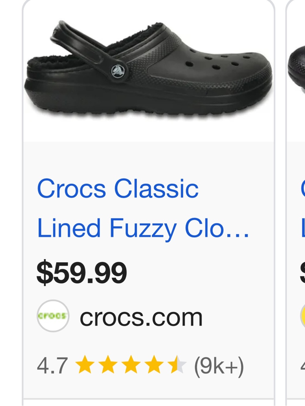 CROCS Classic Black Slip-On Clogs with Plush Lining